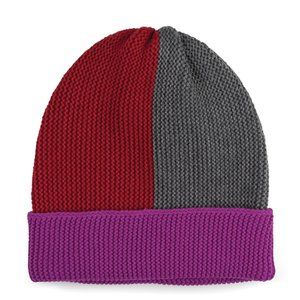 Color block Knit Hat Cap Red, Grey, Purple